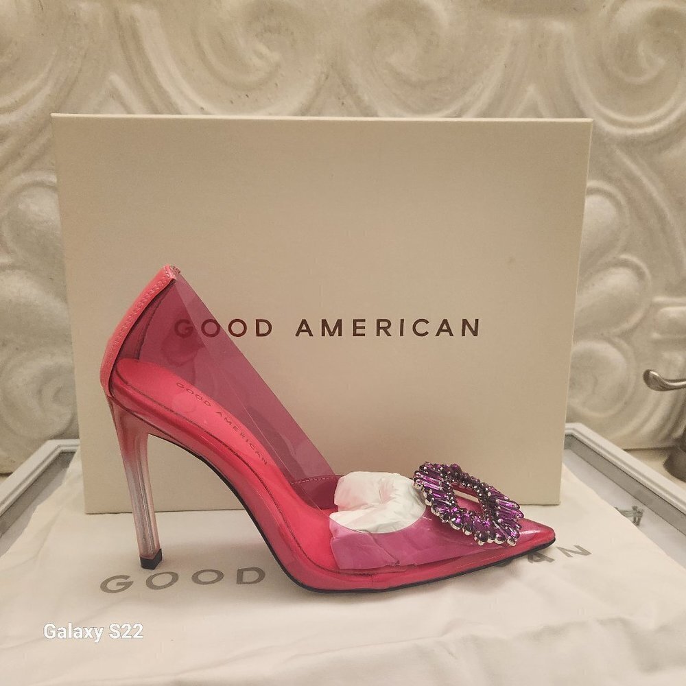 Good American Pink Crystal Embellished PVC **Cinderella** Pumps